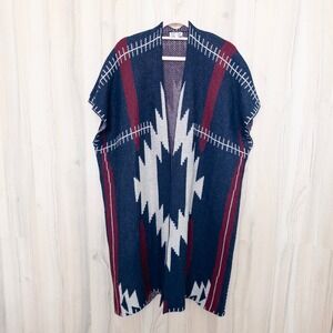 Woven Heart Women Poncho Cardigan S Navy Southwestern Cowgirl Boho Tribal Rustic